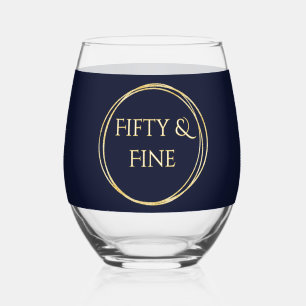 Verre À Vin Sans Pied Cinquantième fête personnalisée Fifty et Fine Navy