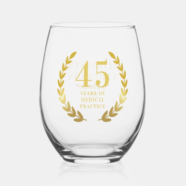 Verre À Vin Sans Pied Classic Elegant Gold Wreath Anniversaire Date Nom (Recto)