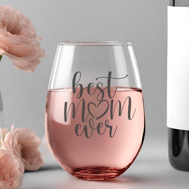 Verre À Vin Sans Pied Classique Meilleure Maman Jamais Brosse Script Ave (Classic Best Mom Ever Brush Script With Heart Stemless Wine Glass)