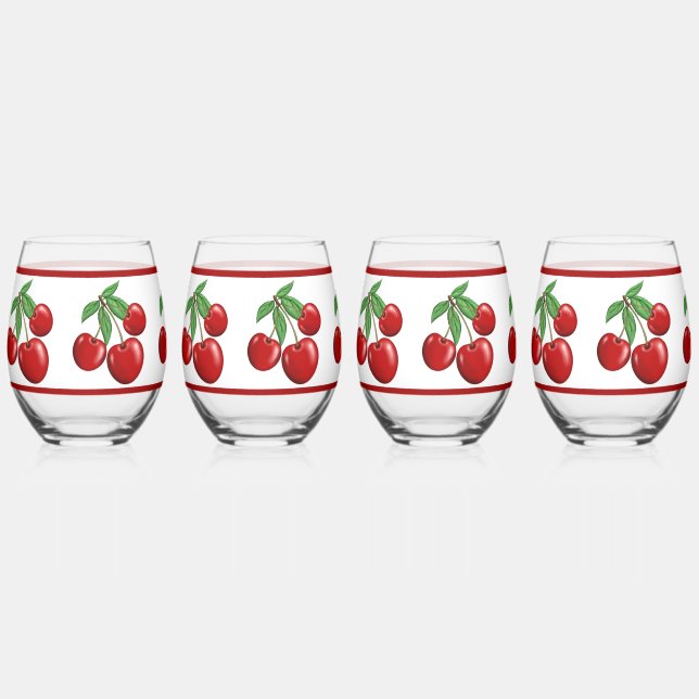Verre À Vin Sans Pied Clusters de cerisiers rouges (Recto)