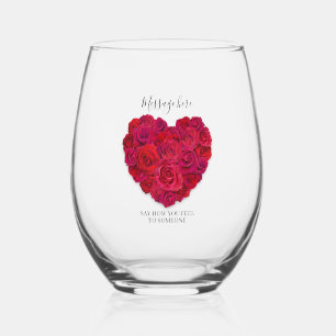 Verre À Vin Sans Pied Cœur de rose rouge floral romantique texte personn