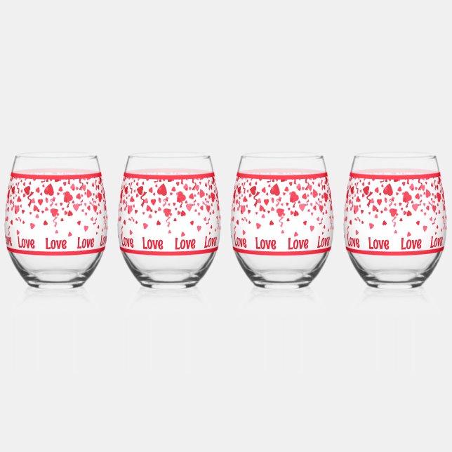 Verre À Vin Sans Pied Coeurs Confetti Rouge Personnalisés (Recto)