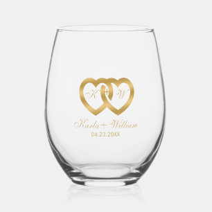 Verre À Vin Sans Pied Coeurs Mariages d'or, Typographie personnalisée du