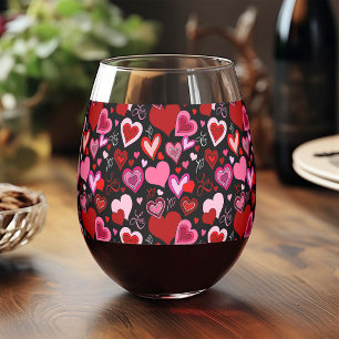 Verre À Vin Sans Pied Cœurs rouges roses noirs Motif d'amour