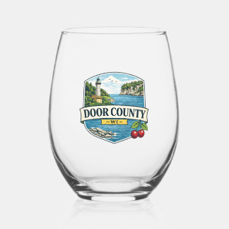 Verre À Vin Sans Pied Comté de Door, phare du Wisconsin et lac Michigan