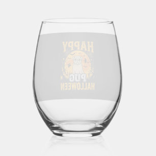 Verre À Vin Sans Pied Conception de chien effrayant Halloween Pug heureu