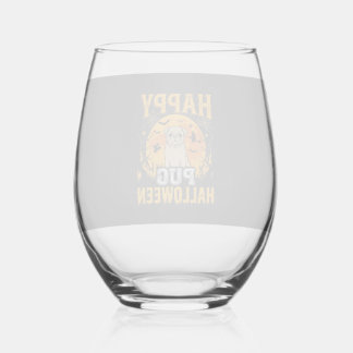Verre À Vin Sans Pied Conception de chien effrayant Halloween Pug heureu