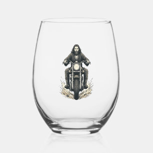 Verre À Vin Sans Pied Conception de vecteur de cavalier de moto de gravu