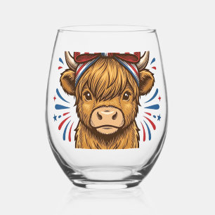 Verre À Vin Sans Pied Conception de vecteur de vache Highland patriotiqu
