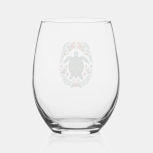Verre À Vin Sans Pied Conception de vecteur floral de tortue de mer vint