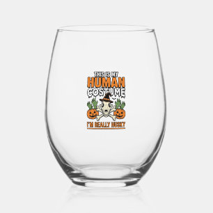 Verre À Vin Sans Pied Costume Humain Husky Drôle T-Shirt Chien Halloween