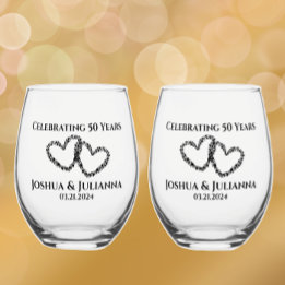 Verre À Vin Sans Pied Couples Nom 50e Anniversaire Cadeau Coeur original