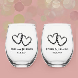Verre À Vin Sans Pied Couples Noms Élégant Moderne Original Coeur Cadeau