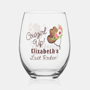 Verre À Vin Sans Pied Cowgirl Dernier Rodéo Rustique Fleur Rose Personna