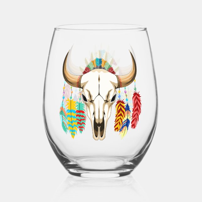 Verre À Vin Sans Pied Crâne de buffle emblème amérindien (Recto)
