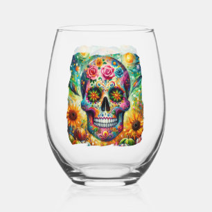 Verre À Vin Sans Pied Crâne sucre Dia De Los Muertos Jour des Morts