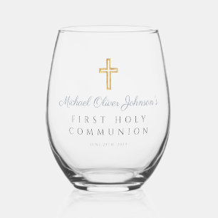 Verre À Vin Sans Pied Croix Bleue Dusty Religion Garçon Première Communi