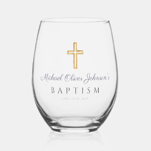 Verre À Vin Sans Pied Croix de la marine religieuse Bleu Script garçon B