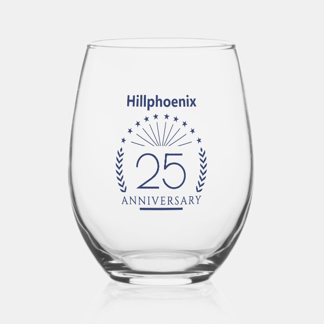 Verre À Vin Sans Pied Custom Blue 25th Wedding Anniversary Typograph (Recto)
