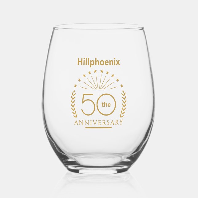 Verre À Vin Sans Pied Custom Gold 50th Wedding Anniversary Typography (Recto)