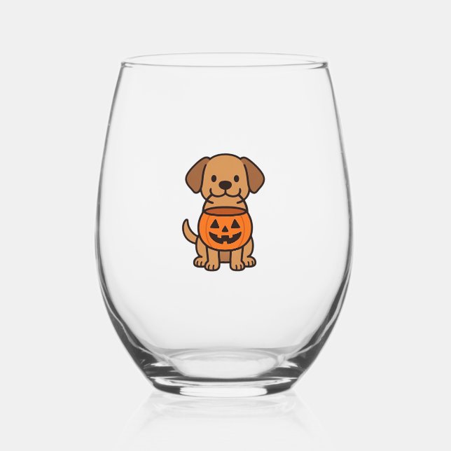 Verre À Vin Sans Pied Cute Cartoon Dog Trick-or-Treating Classic T-Shirt (Recto)
