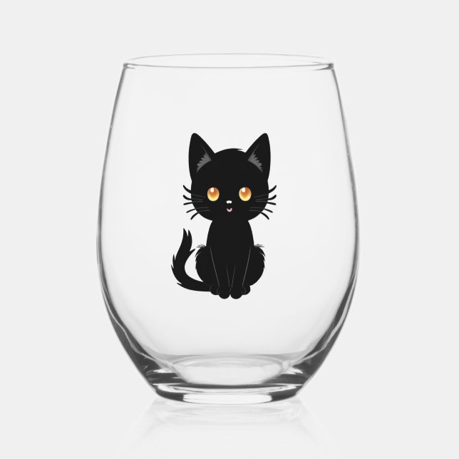 Verre À Vin Sans Pied Cute chat noir 2 (Recto)