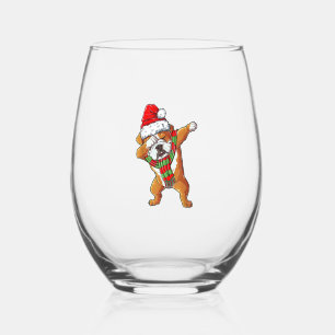 Verre À Vin Sans Pied Dabbing English Bulldog Père Noël Cadeaux de Noël 