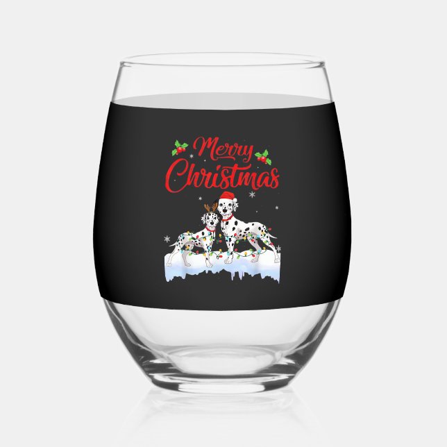 Verre À Vin Sans Pied Dalmatian Dog Christmas Lights Santa Hat Xmas Dog  (Recto)