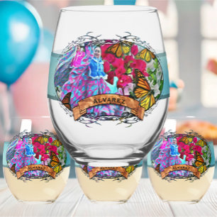 Verre À Vin Sans Pied Danse avec Fleurs et Papillons PV01