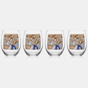 Verre À Vin Sans Pied Danseur de Dega avec ruban bleu
