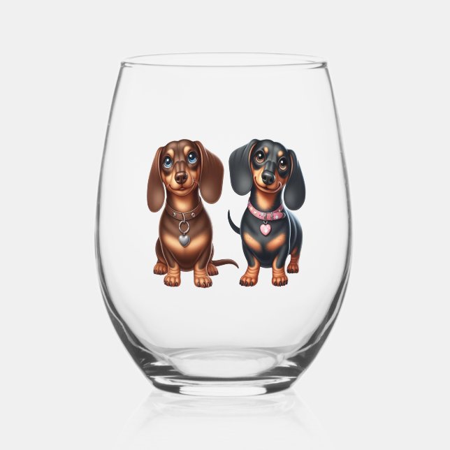 Verre À Vin Sans Pied De mignons amis dachshund (Verso)