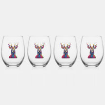 Verre à vin sans pied - Décoration aux cerfs color