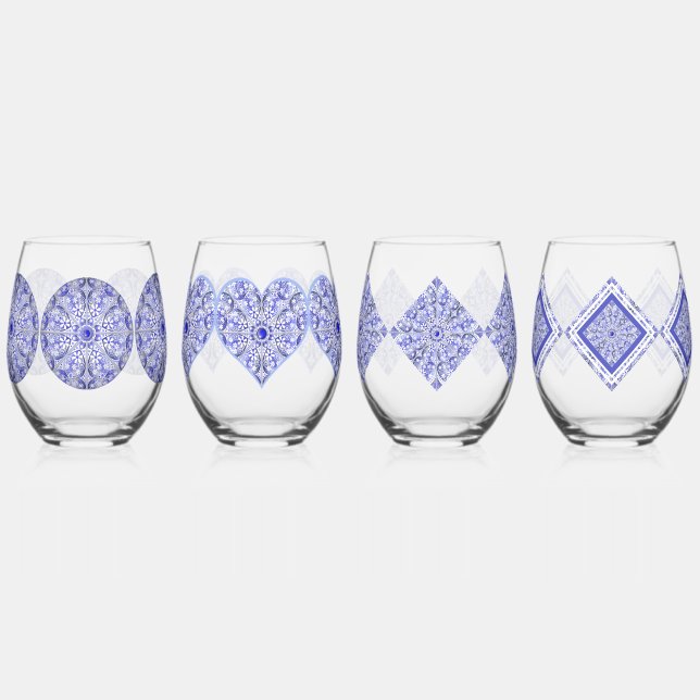 Verre À Vin Sans Pied Dentelle en céramique Bleu de Grèce (Gauche)