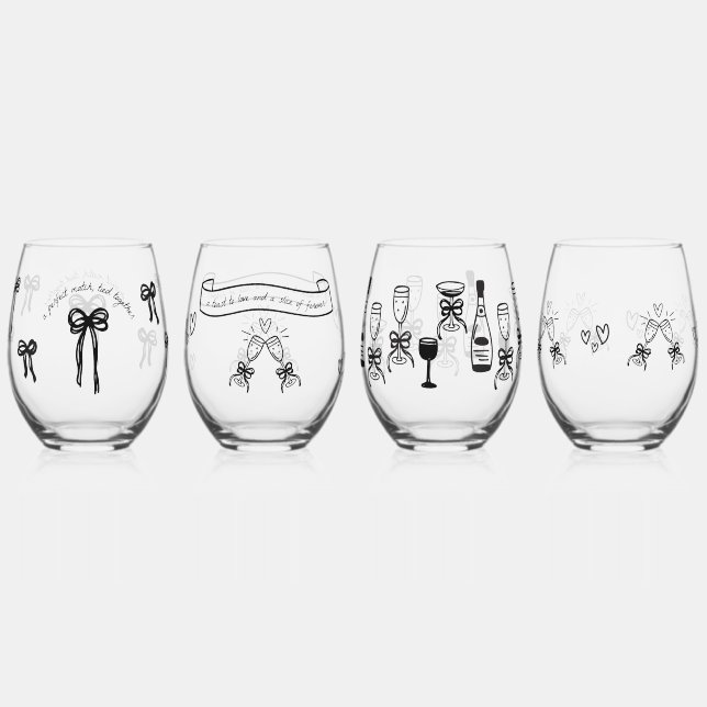 Verre À Vin Sans Pied Dessiné ensemble Mariage (Recto)