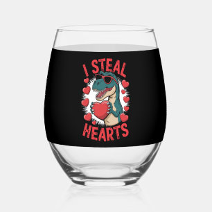 Verre À Vin Sans Pied Dinosaure de la Saint-Valentin Je vole les cœurs A