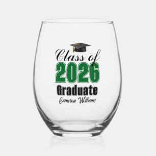 Verre À Vin Sans Pied Diplômé de la promotion verte 2026 personnalisé