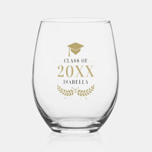 Verre À Vin Sans Pied Diplôme d'or Cap Laurel Cadeau Grad personnalisé