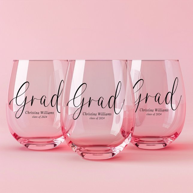 Verre À Vin Sans Pied Diplômé du Collège Moderne Élégant Diplôme (College Graduate Modern Elegant Graduation Stemless Wine Glass)