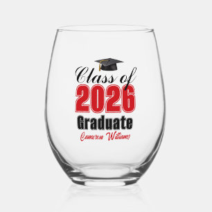 Verre À Vin Sans Pied Diplômé Personnalisé Rouge de la Promotion 2026