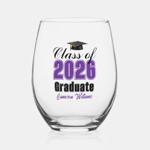 Verre À Vin Sans Pied Diplômé Personnalisé Violet de la Promotion 2026