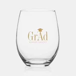 Verre À Vin Sans Pied Diplôme : Typographie d'or Nom Casquette de diplôm