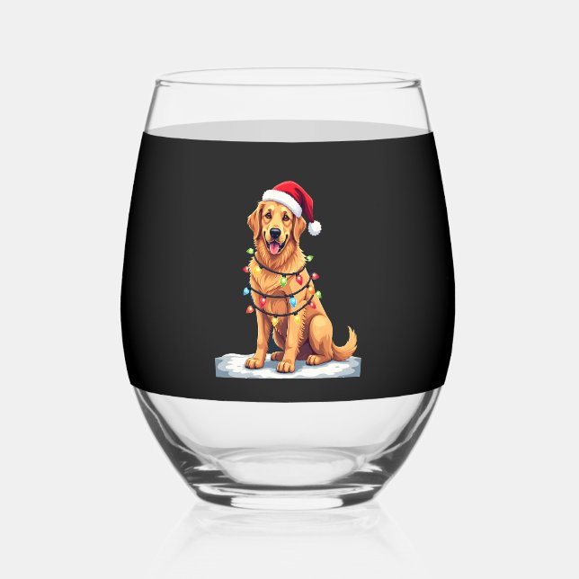Verre À Vin Sans Pied Dog Golden Retriever Santa Christmas Xmas Lights ( (Recto)