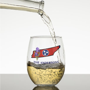 Verre À Vin Sans Pied Drapeau du Tennessee avec fleur d'état Iris texte 