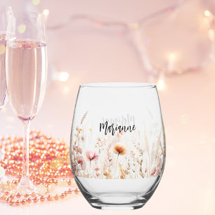 Verre À Vin Sans Pied Écriture personnalisée de fleurs sauvages