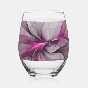 Verre À Vin Sans Pied Élégant Chaos Moderne Art Fractal Abstrait Rose