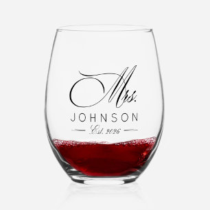 Verre À Vin Sans Pied Élégant Classique M. & Mme Mariage