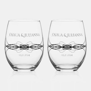 Verre À Vin Sans Pied Elégant Couple Personnalisé Nom Date Mariage