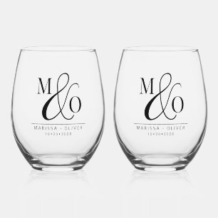 Verre À Vin Sans Pied Élégant ensemble de boissons Monogramme de mariage
