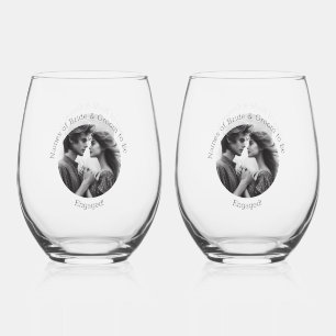 Verre À Vin Sans Pied Élégant Fiançailles Personnalisé Photo Bride Groom