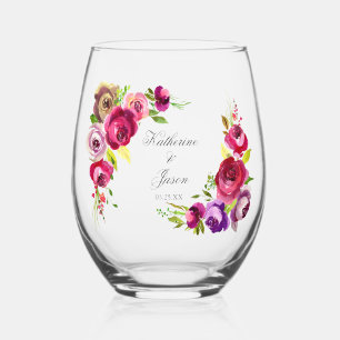 Verre À Vin Sans Pied Élégant Fuchsia rose Mariage